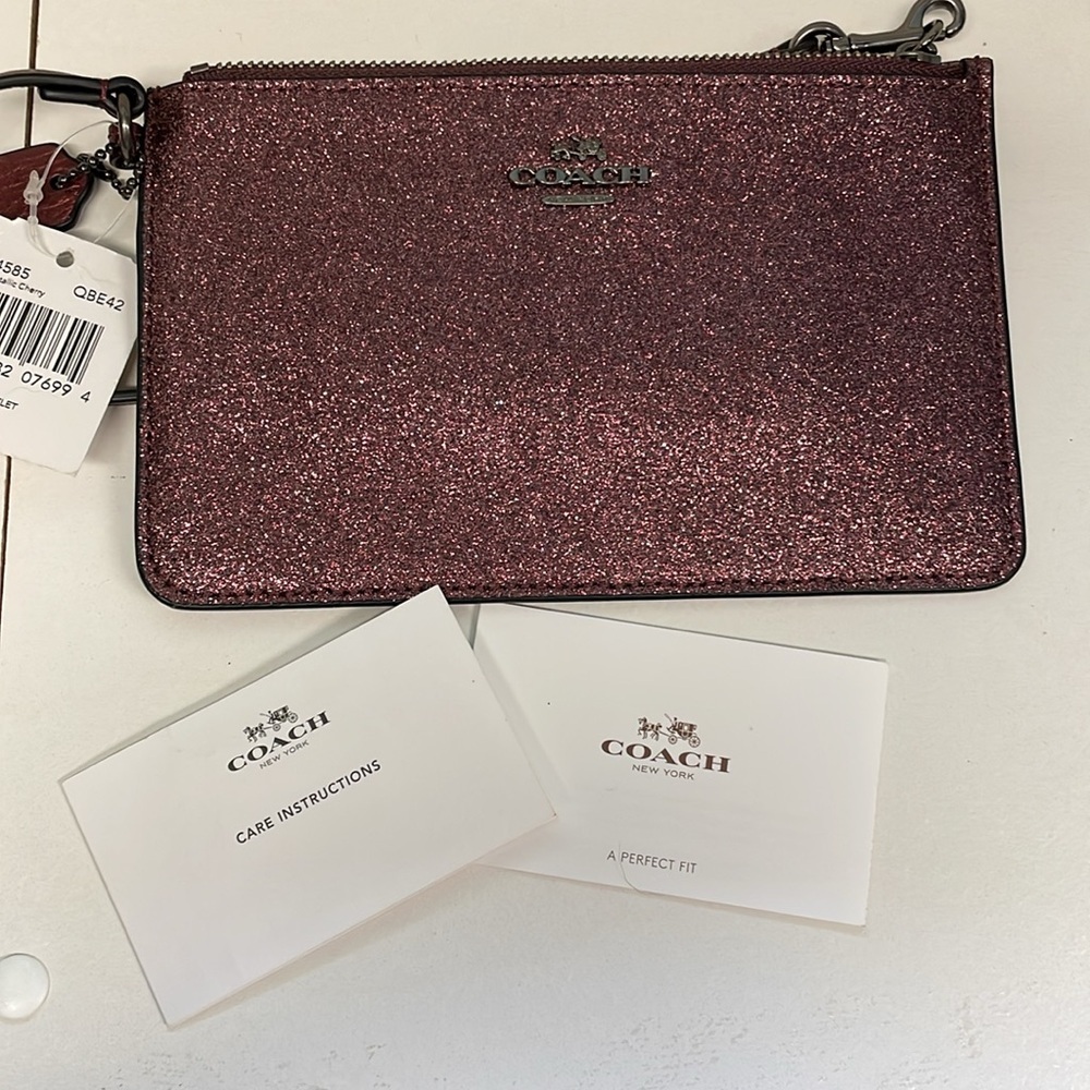 Coach Purple Dark Pink Glitter Wristlet. Brand New With Tags Authentic Bling - Picture 3 of 10